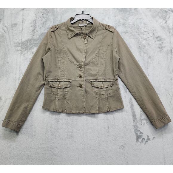 DKNY Petites Jacket Womens L Army Green Military Utility Button Front Grunge Y2K - Picture 1 of 13